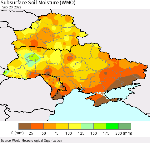 Ukraine, Moldova and Belarus Subsurface Soil Moisture (WMO) Thematic Map For 9/16/2022 - 9/20/2022