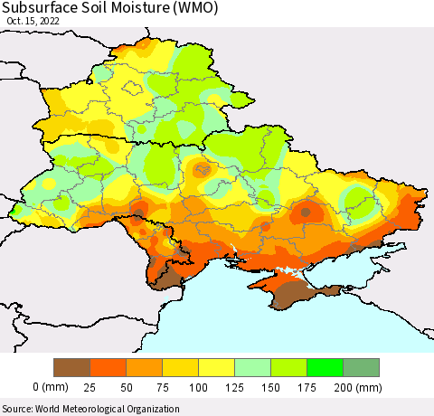 Ukraine, Moldova and Belarus Subsurface Soil Moisture (WMO) Thematic Map For 10/11/2022 - 10/15/2022