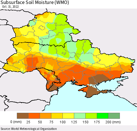 Ukraine, Moldova and Belarus Subsurface Soil Moisture (WMO) Thematic Map For 10/26/2022 - 10/31/2022