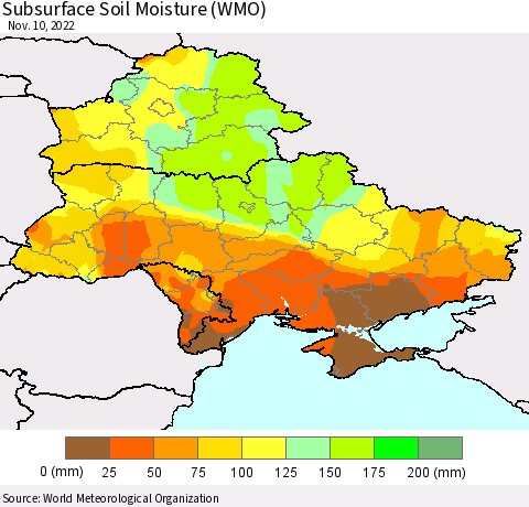 Ukraine, Moldova and Belarus Subsurface Soil Moisture (WMO) Thematic Map For 11/6/2022 - 11/10/2022
