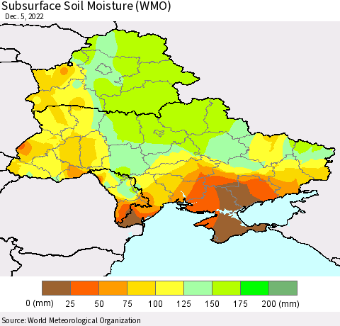 Ukraine, Moldova and Belarus Subsurface Soil Moisture (WMO) Thematic Map For 12/1/2022 - 12/5/2022