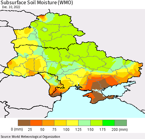 Ukraine, Moldova and Belarus Subsurface Soil Moisture (WMO) Thematic Map For 12/6/2022 - 12/10/2022