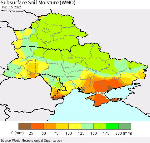 Ukraine, Moldova and Belarus Subsurface Soil Moisture (WMO) Thematic Map For 12/11/2022 - 12/15/2022
