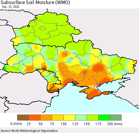 Ukraine, Moldova and Belarus Subsurface Soil Moisture (WMO) Thematic Map For 12/26/2022 - 12/31/2022