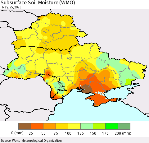 Ukraine, Moldova and Belarus Subsurface Soil Moisture (WMO) Thematic Map For 5/21/2023 - 5/25/2023