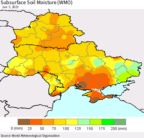 Ukraine, Moldova and Belarus Subsurface Soil Moisture (WMO) Thematic Map For 6/1/2023 - 6/5/2023