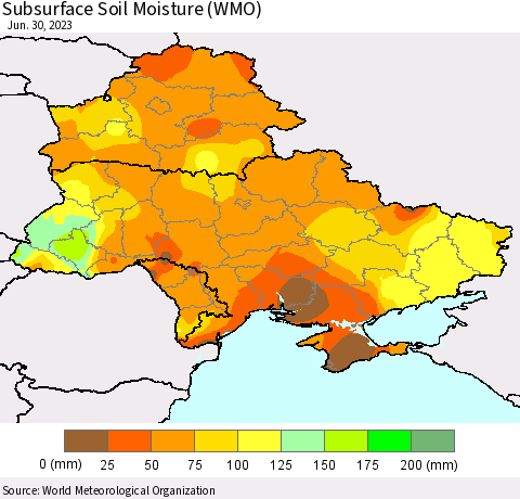 Ukraine, Moldova and Belarus Subsurface Soil Moisture (WMO) Thematic Map For 6/26/2023 - 6/30/2023