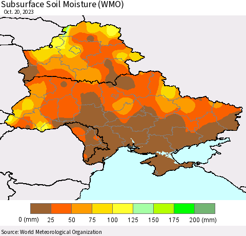 Ukraine, Moldova and Belarus Subsurface Soil Moisture (WMO) Thematic Map For 10/16/2023 - 10/20/2023