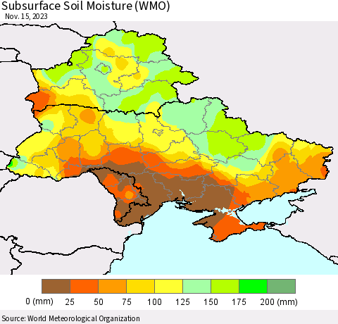 Ukraine, Moldova and Belarus Subsurface Soil Moisture (WMO) Thematic Map For 11/11/2023 - 11/15/2023