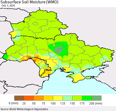 Ukraine, Moldova and Belarus Subsurface Soil Moisture (WMO) Thematic Map For 2/1/2024 - 2/5/2024
