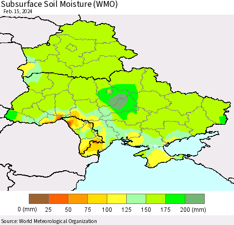 Ukraine, Moldova and Belarus Subsurface Soil Moisture (WMO) Thematic Map For 2/11/2024 - 2/15/2024