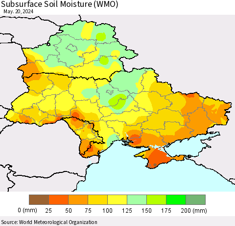 Ukraine, Moldova and Belarus Subsurface Soil Moisture (WMO) Thematic Map For 5/16/2024 - 5/20/2024