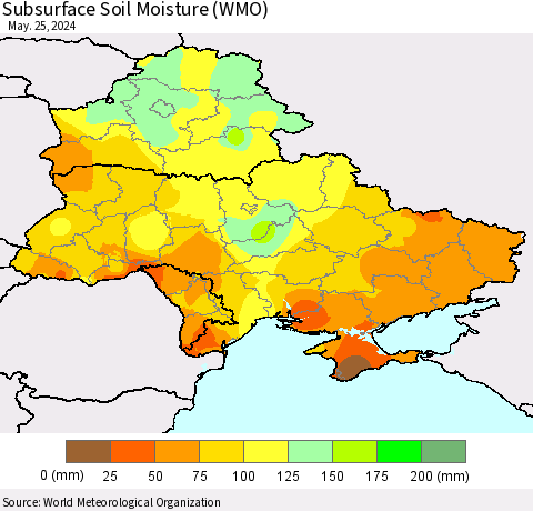 Ukraine, Moldova and Belarus Subsurface Soil Moisture (WMO) Thematic Map For 5/21/2024 - 5/25/2024