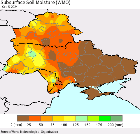 Ukraine, Moldova and Belarus Subsurface Soil Moisture (WMO) Thematic Map For 10/1/2024 - 10/5/2024