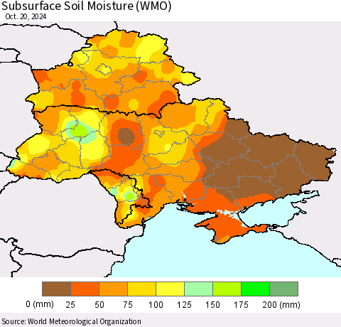 Ukraine, Moldova and Belarus Subsurface Soil Moisture (WMO) Thematic Map For 10/16/2024 - 10/20/2024