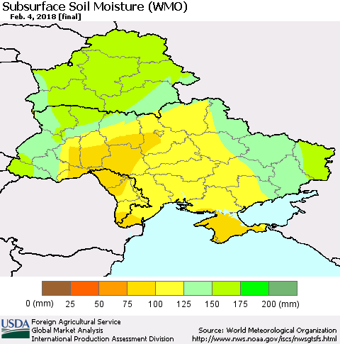 Ukraine, Moldova and Belarus Subsurface Soil Moisture (WMO) Thematic Map For 1/29/2018 - 2/4/2018