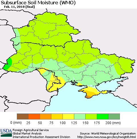 Ukraine, Moldova and Belarus Subsurface Soil Moisture (WMO) Thematic Map For 2/5/2018 - 2/11/2018