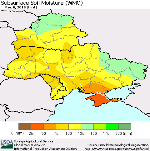 Ukraine, Moldova and Belarus Subsurface Soil Moisture (WMO) Thematic Map For 4/30/2018 - 5/6/2018
