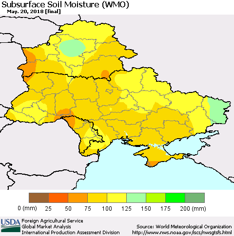Ukraine, Moldova and Belarus Subsurface Soil Moisture (WMO) Thematic Map For 5/14/2018 - 5/20/2018