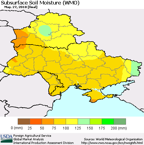 Ukraine, Moldova and Belarus Subsurface Soil Moisture (WMO) Thematic Map For 5/21/2018 - 5/27/2018