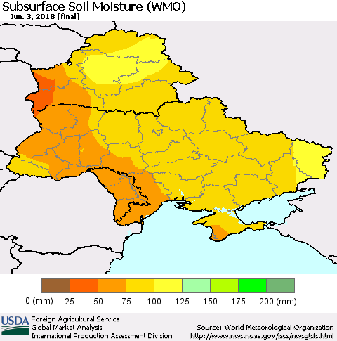 Ukraine, Moldova and Belarus Subsurface Soil Moisture (WMO) Thematic Map For 5/28/2018 - 6/3/2018