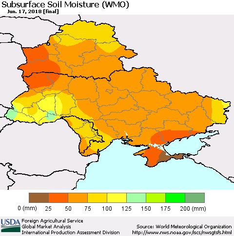 Ukraine, Moldova and Belarus Subsurface Soil Moisture (WMO) Thematic Map For 6/11/2018 - 6/17/2018