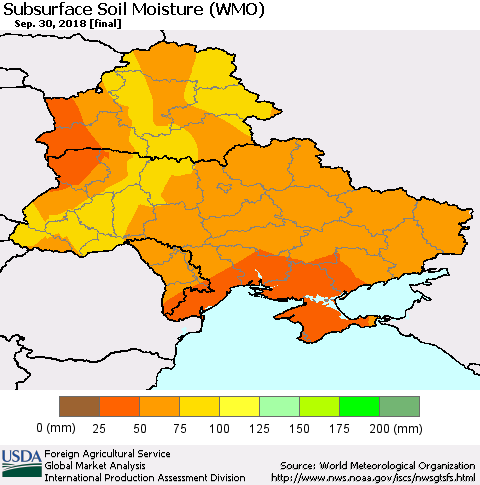 Ukraine, Moldova and Belarus Subsurface Soil Moisture (WMO) Thematic Map For 9/24/2018 - 9/30/2018