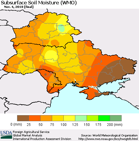 Ukraine, Moldova and Belarus Subsurface Soil Moisture (WMO) Thematic Map For 10/29/2018 - 11/4/2018