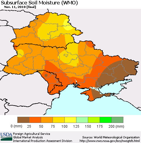 Ukraine, Moldova and Belarus Subsurface Soil Moisture (WMO) Thematic Map For 11/5/2018 - 11/11/2018