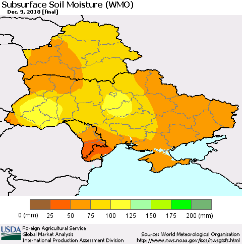 Ukraine, Moldova and Belarus Subsurface Soil Moisture (WMO) Thematic Map For 12/3/2018 - 12/9/2018