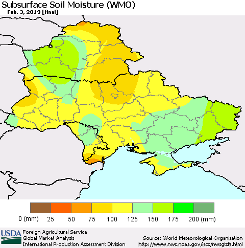 Ukraine, Moldova and Belarus Subsurface Soil Moisture (WMO) Thematic Map For 1/28/2019 - 2/3/2019