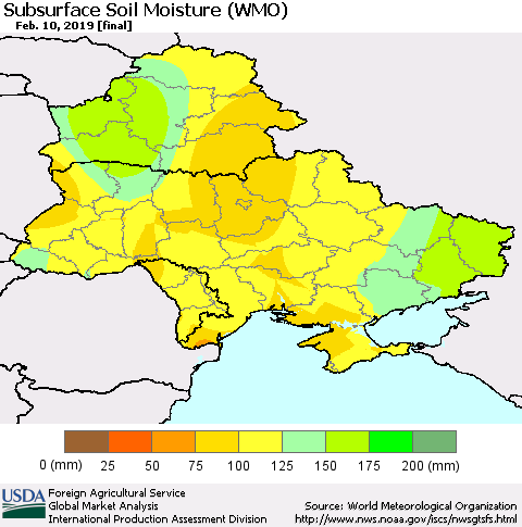Ukraine, Moldova and Belarus Subsurface Soil Moisture (WMO) Thematic Map For 2/4/2019 - 2/10/2019