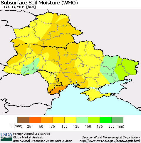Ukraine, Moldova and Belarus Subsurface Soil Moisture (WMO) Thematic Map For 2/11/2019 - 2/17/2019