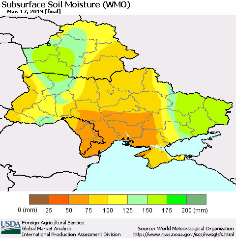 Ukraine, Moldova and Belarus Subsurface Soil Moisture (WMO) Thematic Map For 3/11/2019 - 3/17/2019