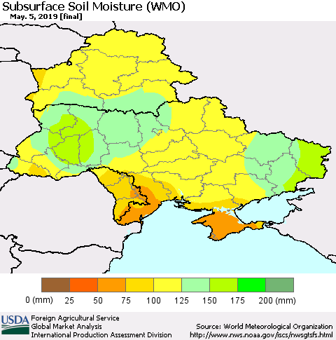 Ukraine, Moldova and Belarus Subsurface Soil Moisture (WMO) Thematic Map For 4/29/2019 - 5/5/2019
