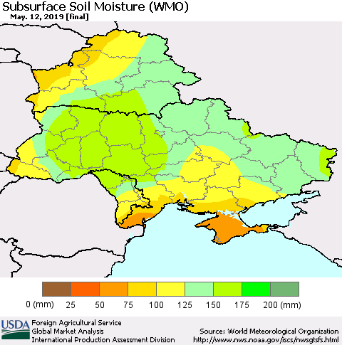Ukraine, Moldova and Belarus Subsurface Soil Moisture (WMO) Thematic Map For 5/6/2019 - 5/12/2019