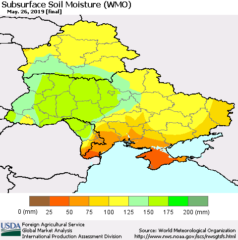 Ukraine, Moldova and Belarus Subsurface Soil Moisture (WMO) Thematic Map For 5/20/2019 - 5/26/2019