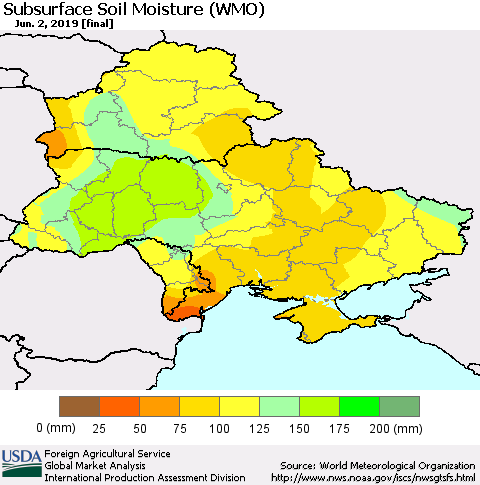 Ukraine, Moldova and Belarus Subsurface Soil Moisture (WMO) Thematic Map For 5/27/2019 - 6/2/2019