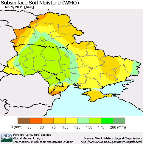 Ukraine, Moldova and Belarus Subsurface Soil Moisture (WMO) Thematic Map For 6/3/2019 - 6/9/2019
