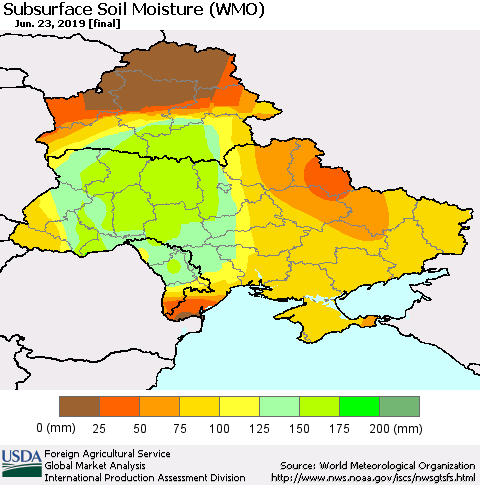 Ukraine, Moldova and Belarus Subsurface Soil Moisture (WMO) Thematic Map For 6/17/2019 - 6/23/2019