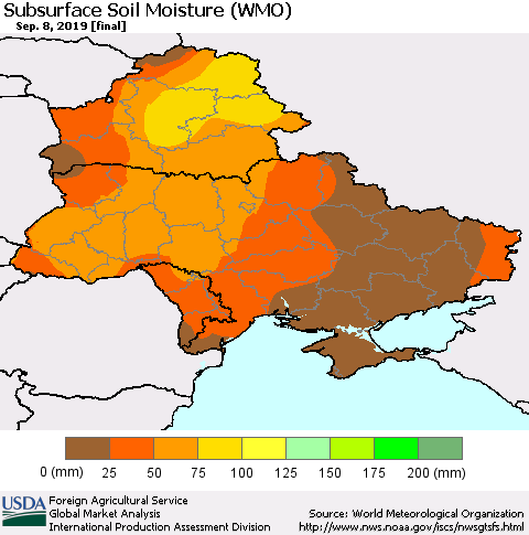Ukraine, Moldova and Belarus Subsurface Soil Moisture (WMO) Thematic Map For 9/2/2019 - 9/8/2019