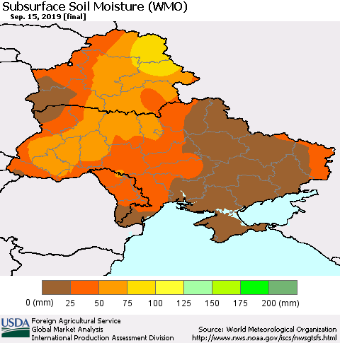 Ukraine, Moldova and Belarus Subsurface Soil Moisture (WMO) Thematic Map For 9/9/2019 - 9/15/2019