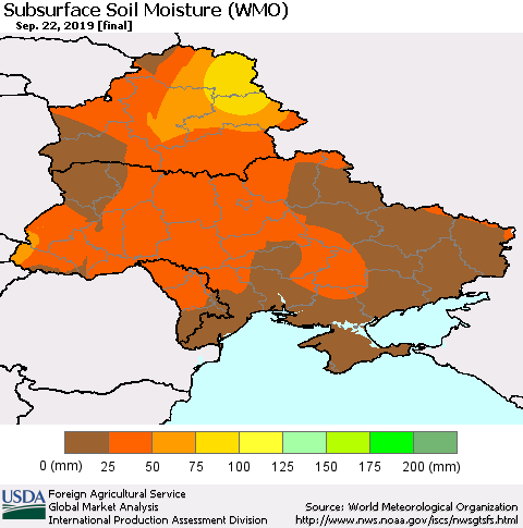 Ukraine, Moldova and Belarus Subsurface Soil Moisture (WMO) Thematic Map For 9/16/2019 - 9/22/2019