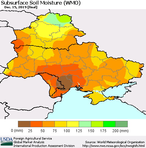 Ukraine, Moldova and Belarus Subsurface Soil Moisture (WMO) Thematic Map For 12/9/2019 - 12/15/2019