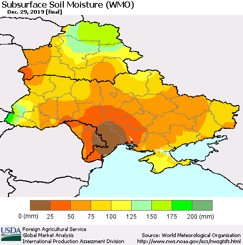 Ukraine, Moldova and Belarus Subsurface Soil Moisture (WMO) Thematic Map For 12/23/2019 - 12/29/2019