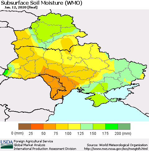 Ukraine, Moldova and Belarus Subsurface Soil Moisture (WMO) Thematic Map For 1/6/2020 - 1/12/2020