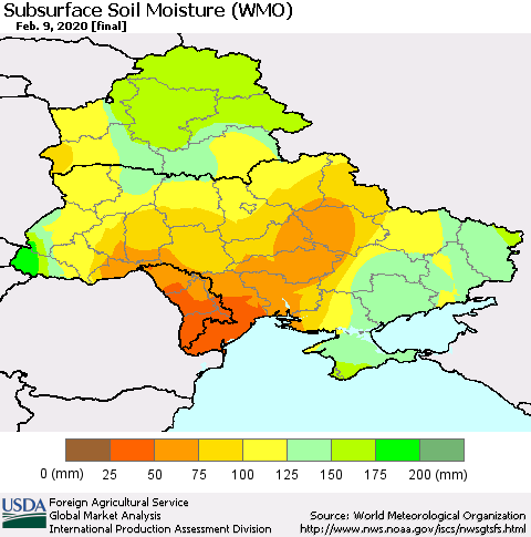 Ukraine, Moldova and Belarus Subsurface Soil Moisture (WMO) Thematic Map For 2/3/2020 - 2/9/2020