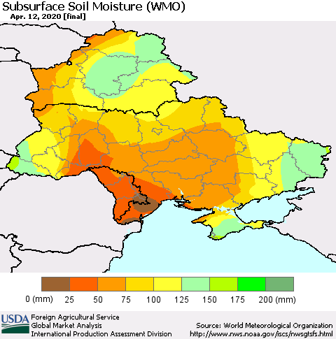 Ukraine, Moldova and Belarus Subsurface Soil Moisture (WMO) Thematic Map For 4/6/2020 - 4/12/2020