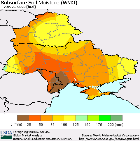 Ukraine, Moldova and Belarus Subsurface Soil Moisture (WMO) Thematic Map For 4/20/2020 - 4/26/2020