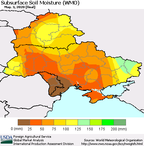 Ukraine, Moldova and Belarus Subsurface Soil Moisture (WMO) Thematic Map For 4/27/2020 - 5/3/2020